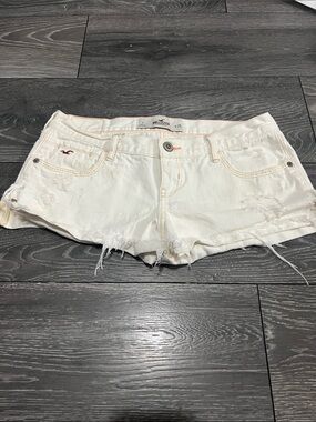 Hollister Off-White Distressed Denim Cutoff Shorts